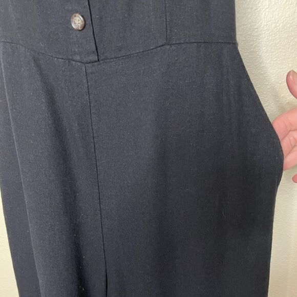 Old Navy Linen Rayon Black Jack Romper Overall Cropped Smocked Back Women Small - Picture 6 of 15